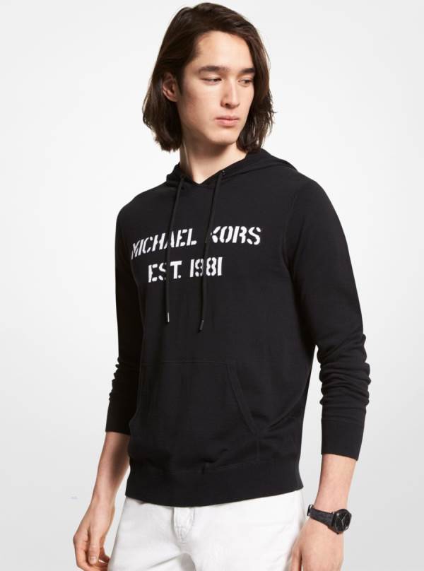 Panske Mikiny S Kapucňou Michael Kors Logo Linen Čierne - Oblecenie Michael Kors Lacne | DJRTN-3081
